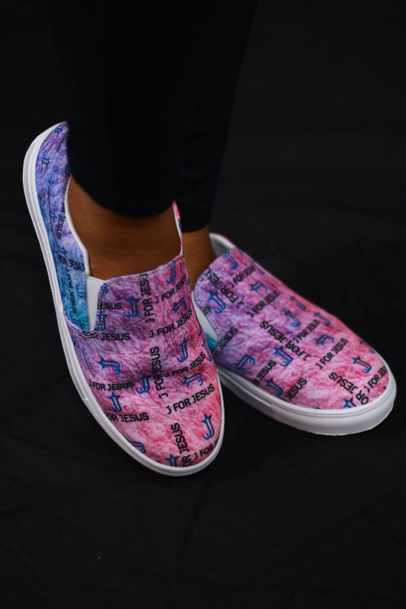J for Jesus Tie Dye Women's Slip-On Canvas Shoe