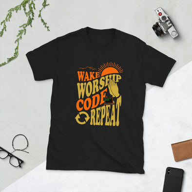 Wake Worship Code Repeat  Unisex T-Shirt